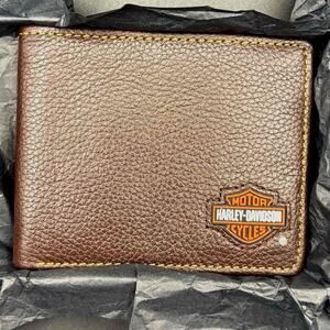 Harley Davidson Mens Genuine Leather RFID Bifold Wallet MWM077 Brown NWT